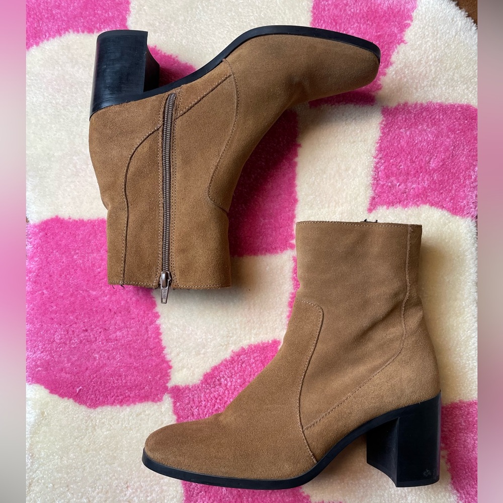 Zara tan suede block heel boots